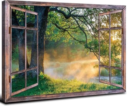 Vista 21 de Cuadro de pared con ventana de playa, paisaje oceánico, decoración de pared, paisaje costero, gaviota, impresiones en lienzo, pintura tropical