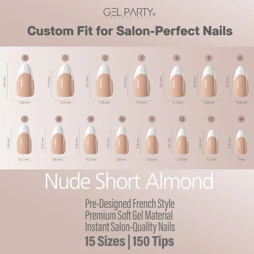 Vista 8 de GELPARTY - Puntas de uñas francesas X-Nude Short Almond, 150 unidades, 15 Desnudo