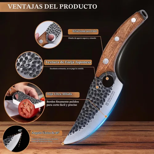 Vista 2 de cuchillo de chef de cocina para deshuesar, cortar y cortar, cuchillo de carnicero forjado a mano, cuchillo japonés de acero inoxidable para cocinar