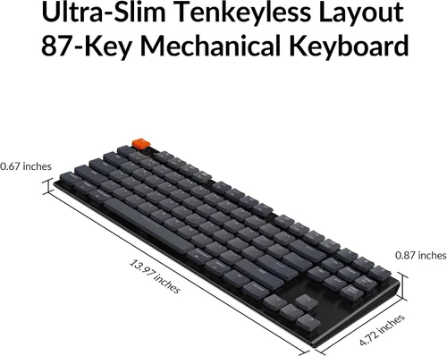 Vista 5 de Keychron Teclado mecánico con cable Bluetooth inalámbrico y USB con diseño sin llave de 87 teclas con interruptor marrón Gateron de perfil bajo