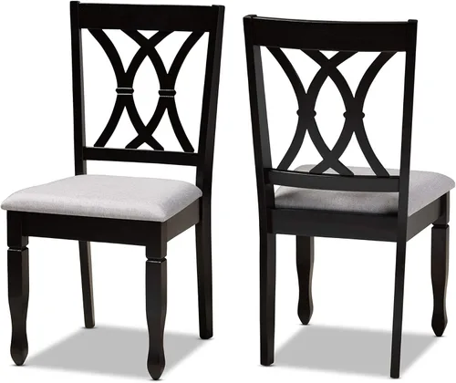 Vista 9 de Baxton Studio Petrina - Juego de comedor tapizado de tela gris, madera con acabado marrón expreso, 7 piezas