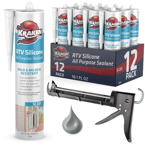 Vista 41 de Kraken Bond Sellador de silicona negro resistente al agua Cartucho de 100 a 10 onzas líquidas, RTV silicona para calafatear cocina y baño, todo uso