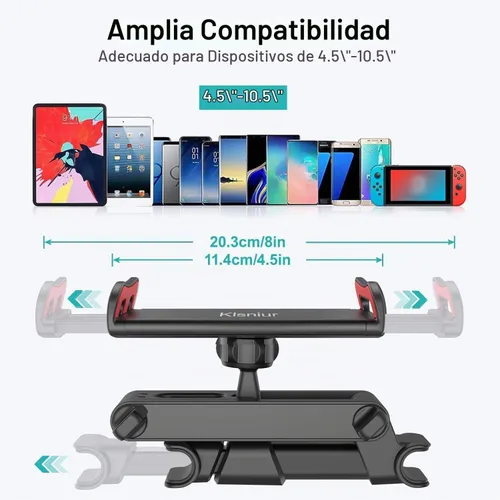 Vista 6 de Klsniur Soporte para reposacabezas de automóvil, soporte para reposacabezas de tableta, soporte universal giratorio de 360° ajustable para tablet