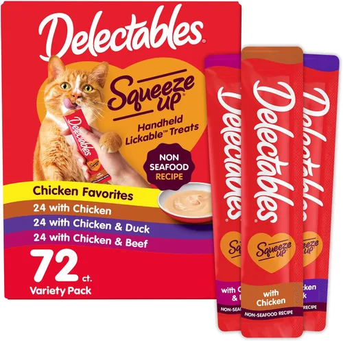 Vista 13 de Delectables Squeeze Up - Paquete variado de golosinas para gatos para lamer sin mariscos, 20 unidades (paquete de 1)
