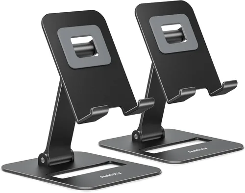 Vista 10 de Nulaxy Paquete de 2 soportes plegables dobles para teléfono celular, soporte de teléfono totalmente ajustable para escritorio, compatible con iPhone