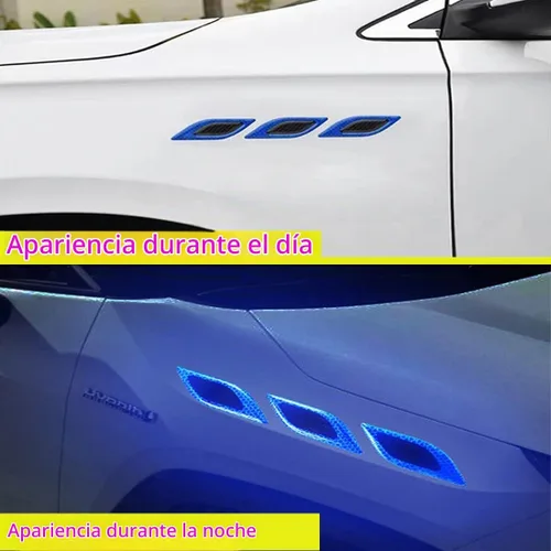 Vista 2 de 6 piezas de calcomanías reflectantes de rayas 3D fuertes, adhesivo reflectante para guardabarros, capó y parachoques de coche, adhesivo reflectante
