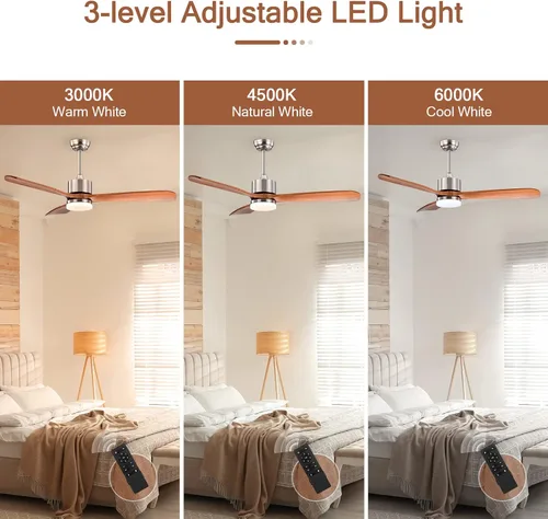 Vista 6 de Tangkula Ventilador de techo de 52 pulgadas con luz LED y control remoto, ventilador de techo interior para sala de estar, dormitorio, velocidad