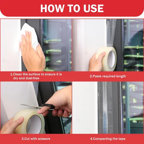 Vista 6 de LLPT Cinta Transparente para Sellado contra la Intemperie de 4" x 108 Pies para Ventana y Puerta Cinta Resistente a la Intemperie de Ultra Alto