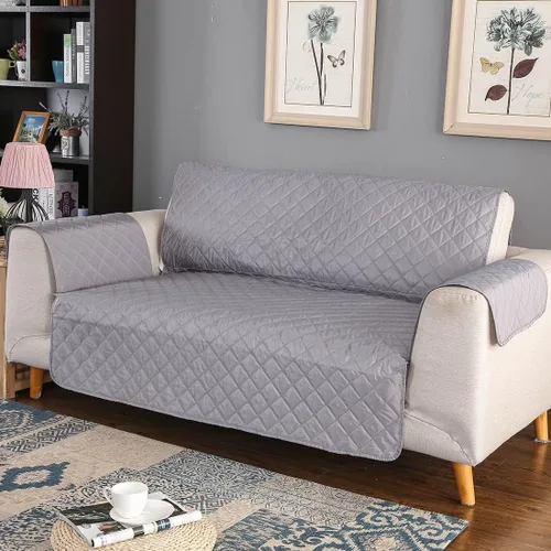 Vista 3 de vctops Funda acolchada de doble protección, 100 % impermeable, funda antideslizante para sofá de 2 plazas, protector reversible de muebles para Gris