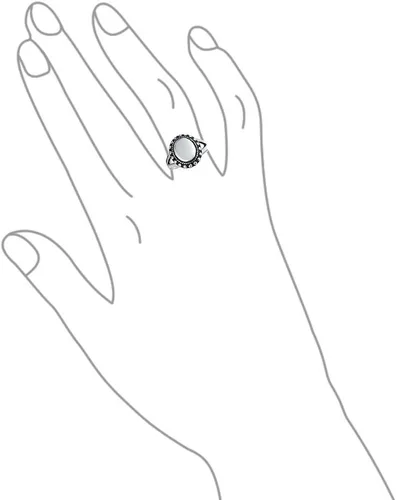 Vista 4 de Anillo de sello ovalado de plata de ley 925 con monograma de halo con cuentas para mujeres adolescentes
