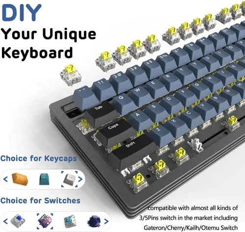 Vista 4 de A.JAZZ Kit de teclado mecánico inalámbrico para bricolaje con conexión de tres modos, base de metal recargable de intercambio en caliente, 80%
