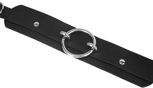 Vista 5 de Tosmifairy Gargantilla de piel sintética ancha negra para hombre, ajustable, gruesa, de poliuretano, para mujer, anillo redondo grande de aleación