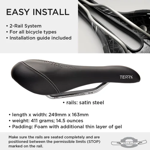 Vista 3 de Terry Liberator X - Asiento de bicicleta de gel para mujer, cómodo cojín de asiento de bicicleta de turismo, parte trasera contorneada más ancha