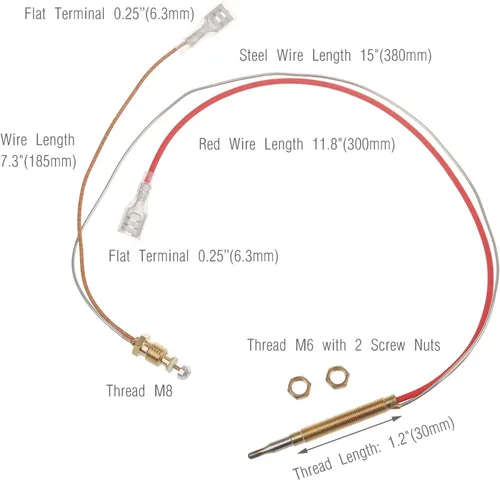 Vista 3 de Sensor de termopar para calentador de patio al aire libre e interruptor de punta, con tuercas de conexión de extremo M8 x 1, rosca de cabeza