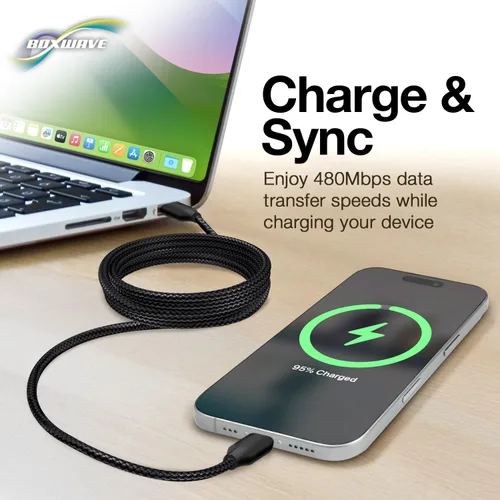Vista 5 de BoxWave Cable compatible con Amazfit PowerBuds Pro - DirectSync PD Cable (10 pies) - USB-C a USB-C (100 W), cable largo de aleación de nailon
