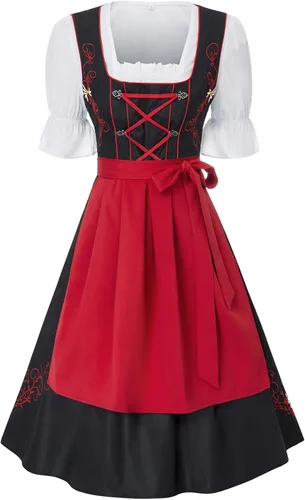 Vista 9 de JASAMBAC Vestidos de tirolesa de 3 piezas para mujer, trajes de Oktoberfest Verde militar