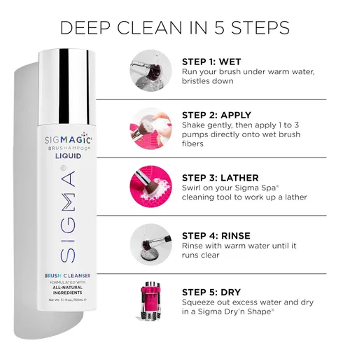 Vista 4 de Sigma Beauty Sigmagic Brushampoo - Limpiador líquido de brochas de maquillaje, solución limpiadora de brochas de maquillaje de grado profesional
