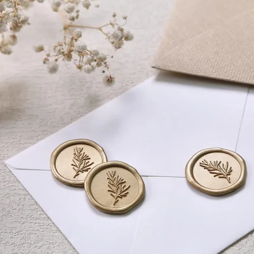 Vista 3 de UNIQOOO Pegatinas de Sello de Cera - Pegatinas de Sello de Sobre para Invitación de Boda de Romero, 100 Piezas de Pegatinas Metálicas Autoadhesivas