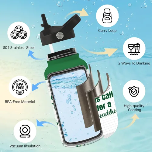 Vista 3 de Botella de agua de contabilidad de 25 onzas con tapa de popote y tapa de bebida directa, botellas de agua de acero inoxidable contables, botella