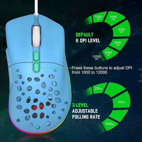 Vista 5 de ZIYOU LANG Modelo D19 RGB Gaming Mouse USB con cable con retroiluminación multi Chroma ajustable 12000Dpi cubierta trasera desmontable ajuste