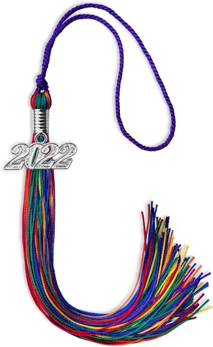 Vista 103 de Endea Graduation Borla de triple color con gota de fecha plateada (negro/dorado/granate, 2020)