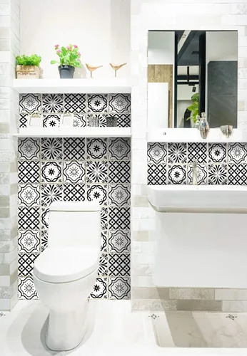 Vista 7 de Mi Alma Calcomanías de azulejos en blanco y negro, 24 unidades, calcomanías de vinilo para baño y cocina, simplemente despegar y pegar