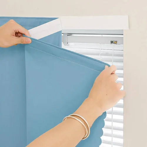 Vista 13 de Jilron - Cintas mágicas adhesivas para cortinas opacas sin necesidad de perforación, cortinas adhesivas sin barra para ventanas pequeñas