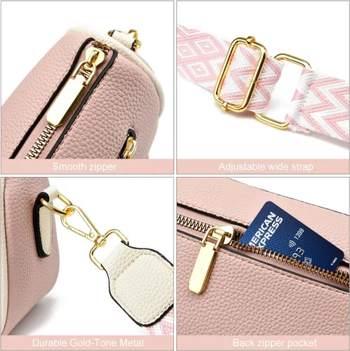Vista 6 de Bolso cruzado pequeño para mujer, con correa ancha, diseño moderno, bolso cruzado y bolso con cremallera superior