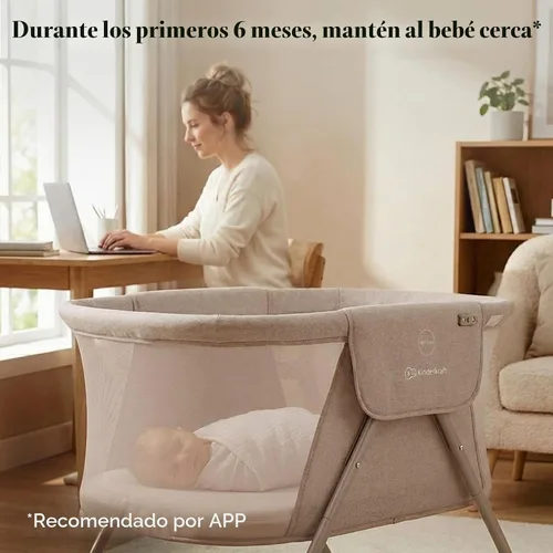 Vista 3 de Kinderkraft LOVI Cuna de Viaje para Bebé, Cuna Portátil Plegable con Mosquitera Integrada, Capota Ajustable y Función de Cuna Adicional, Beige