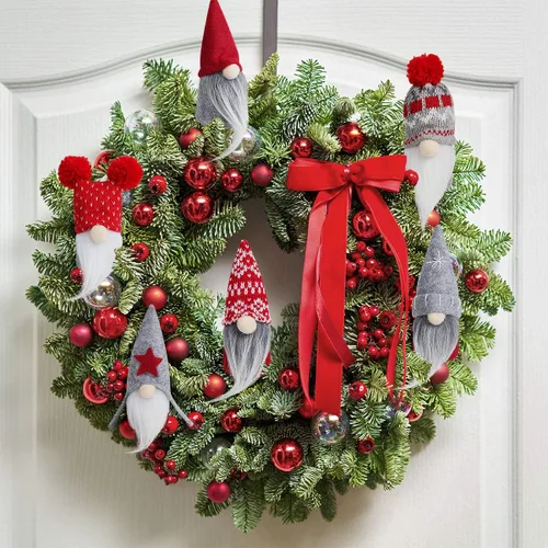 Vista 4 de D-FantiX Juego de 6 adornos de Navidad de gnomo, hechos a mano, gnomos suecos Tomte, adornos decorativos de felpa para colgar en el árbol