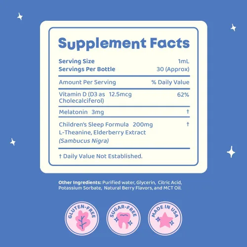 Vista 7 de SleepBerry Melatonina líquida para niños, ayuda natural para dormir con saúco y vitamina D, estimula el sistema inmunológico mientras duermen