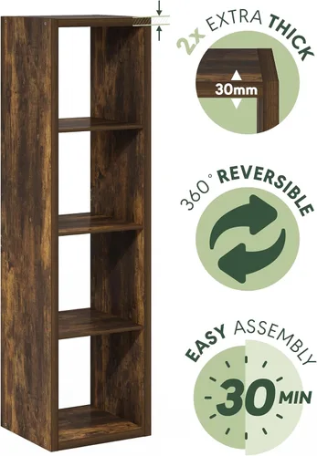 Vista 7 de Furinno Cubicle 4-Cube Thick Frame Book Shelf, Vertical, Amber Oak