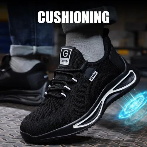 Vista 6 de GLANOUDUN Zapatos de punta de acero para hombres y mujeres, zapatos de trabajo transpirables para hombres, zapatos de trabajo ligeros con punta