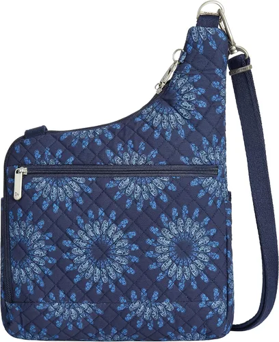 Vista 3 de Travelon Bolso cruzado antirrobo, dos bolsillos, Girasol Geo, Bolso cruzado clásico antirrobo