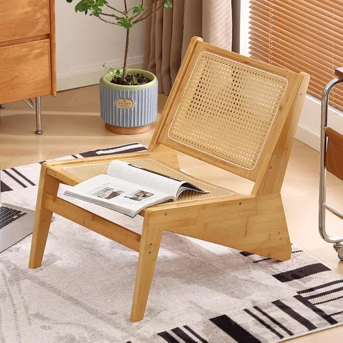 Vista 10 de Welnow Silla de ratán Mid Century con respaldo de caña tejida, nogal Juego de nogal
