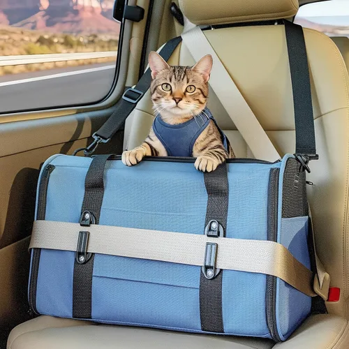 Vista 18 de PETSFIT Transportador de gatos de lados suaves con hebillas de seguridad patentadas, cremalleras bloqueables y correa de seguridad, transportador