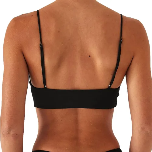Vista 3 de Parte superior de bikini para mujer, color sólido, con cuello en V, parte superior de traje de baño