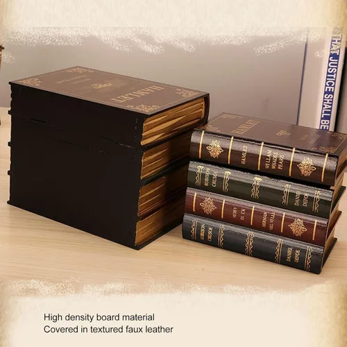Vista 4 de Caja de almacenamiento en forma de libro de madera Decoración