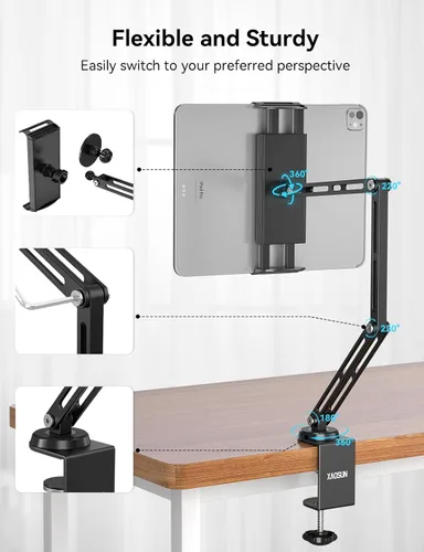 Vista 2 de XAOSUN Soporte para tablet ajustable, soporte magnético de aluminio para iPad, soporte plegable para tableta, rotación de 360°, compatible con iPad
