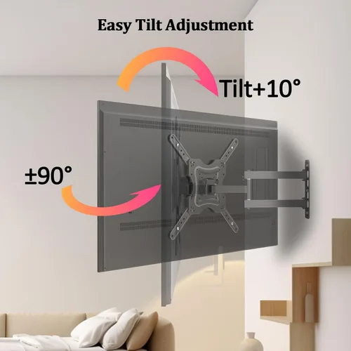 Vista 3 de Soporte de pared para TV de movimiento completo, soporte de pared para monitor de TV, extensión de inclinación giratoria para televisores LCD LED 4K
