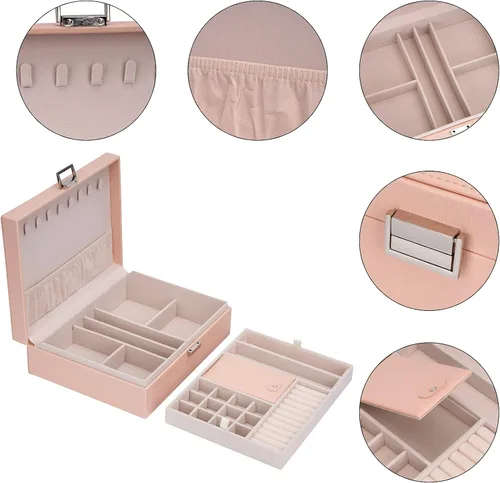 Vista 3 de ATAIMEISEN Caja organizadora de joyas, joyero de viaje, organizador de almacenamiento, caja de aretes, anillo, collar, caja grande de joyería