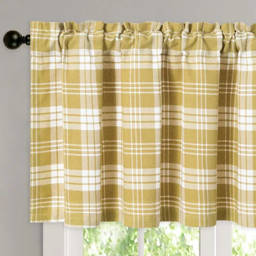 Vista 36 de VOGOL Cenefa de cuadros marrón con textura de lino para dormitorio, sala de estar, diseño de bolsillo para barra, fácil de colgar, 52 x 12 pulgadas