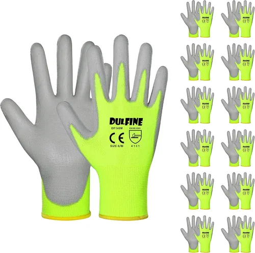 Vista 22 de DULFINE Guantes de trabajo ultrafinos con revestimiento de PU - 12 pares, excelente agarre, carcasa de nylon guantes de trabajo de seguridad