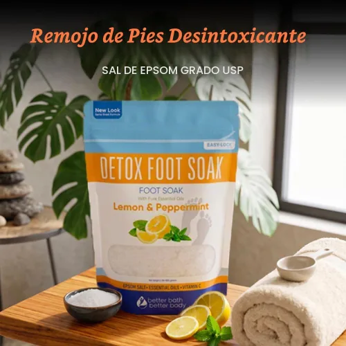 Vista 4 de Detox - Remojamiento para pies (2 libras) de sal de Epsom con aceites esenciales de limón y menta