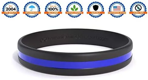 Vista 2 de Reminderband Pulsera fina de línea azul Pulsera de goma de silicona para hombres y mujeres, pulsera de silicona azul para regalos de graduación