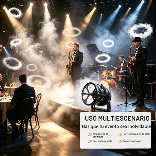 Vista 6 de Máquina de anillo de humo 600W con efecto de luz RGB y DMX512