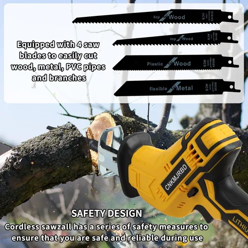 Vista 5 de Sierra de vaivén inalámbrica Compatible con batería Dewalt 20V Max (SIN batería), sierra recíproca potente, velocidad variable 0-3000 SPM, cambio