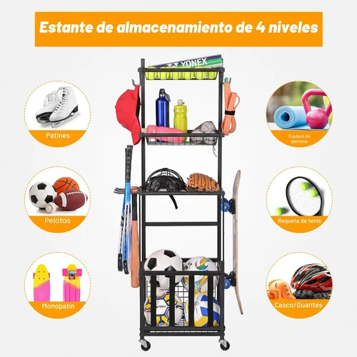 Vista 5 de PLKOW Organizador de almacenamiento para equipos deportivos de garaje, estante deportivo para interior/exterior para garaje, organizador