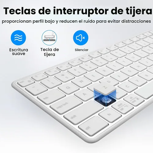 Vista 6 de Teclado Bluetooth inalámbrico multidispositivo-QWERTY plateado blanco