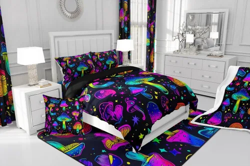 Vista 165 de Erosebridal Juego de edredón de hojas de cannabis, juego de ropa de cama de marihuana con estampado colorido de plantas, decoración bohemia de 2